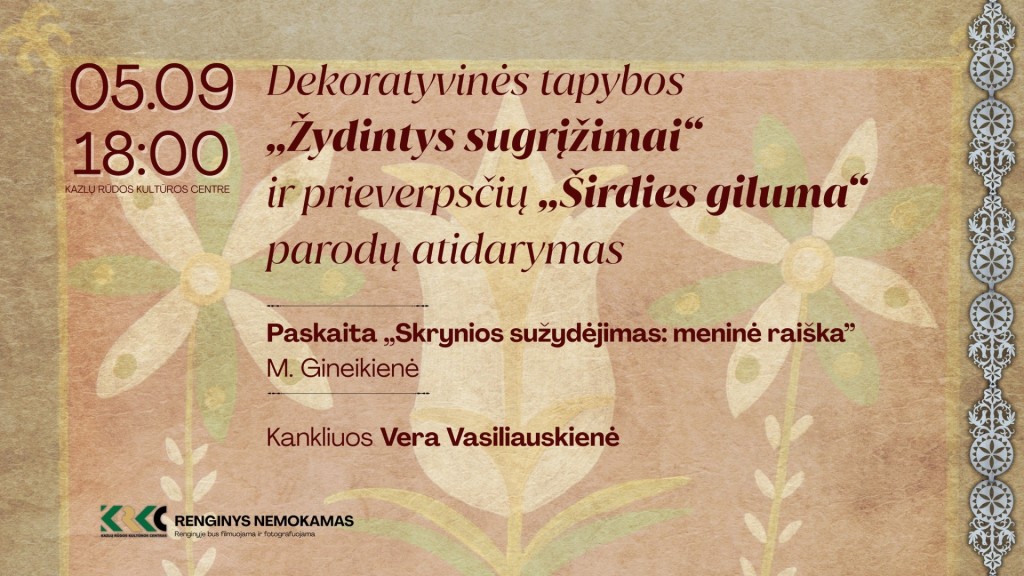 Dekoratyvinės tapybos „Žydintys sugrįžimai” ir prieverpsčių „Širdies giluma” parodų atidarymas Kazlų Rūdos kultūros centre